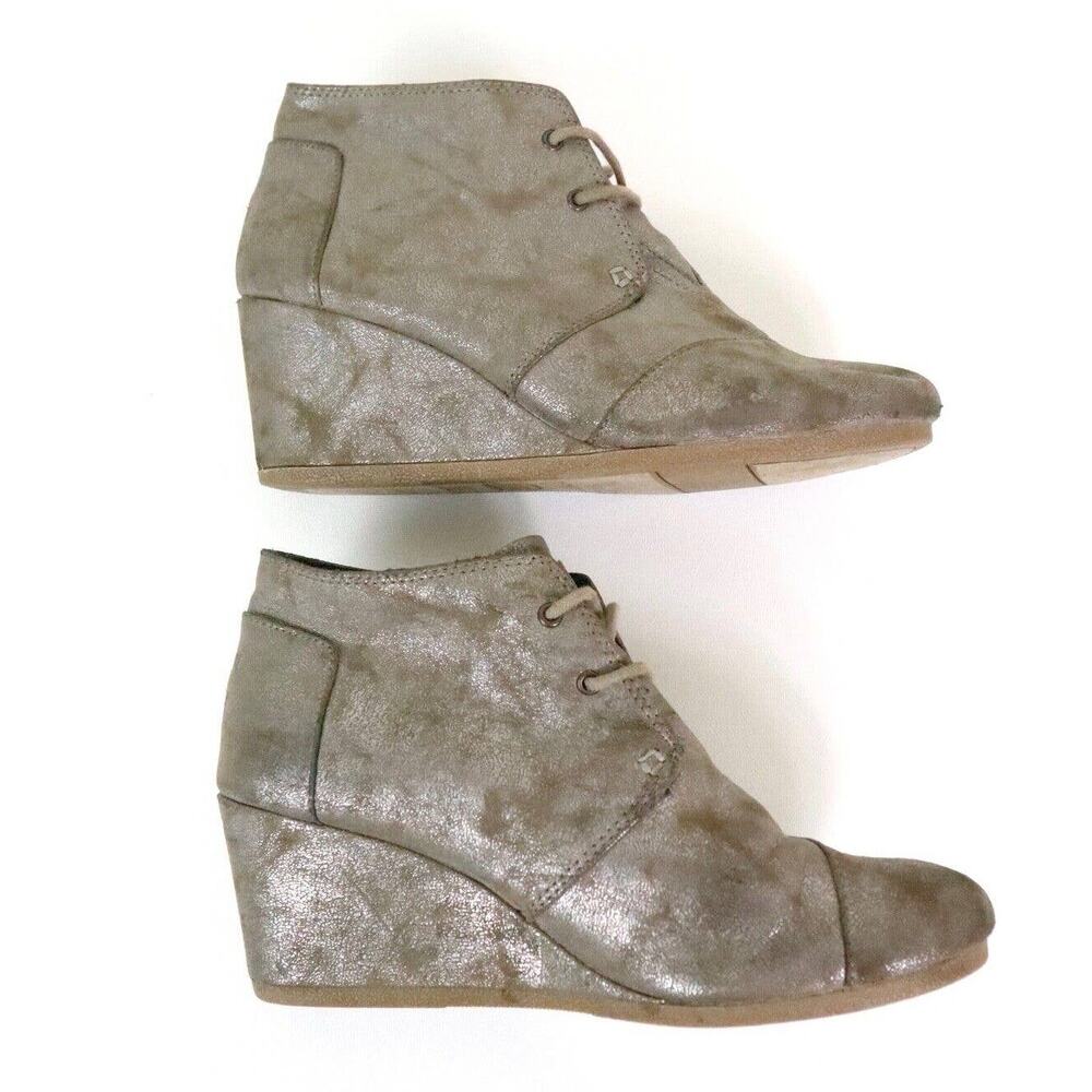 Toms Women's Size 10 Wedge Ankle Booties Chukka Metallic Mocha Tan - Picture 5 of 11
